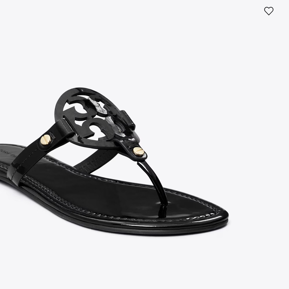 Tory Burch Black Leather Sandals with Medallion - Picture 4 of 6